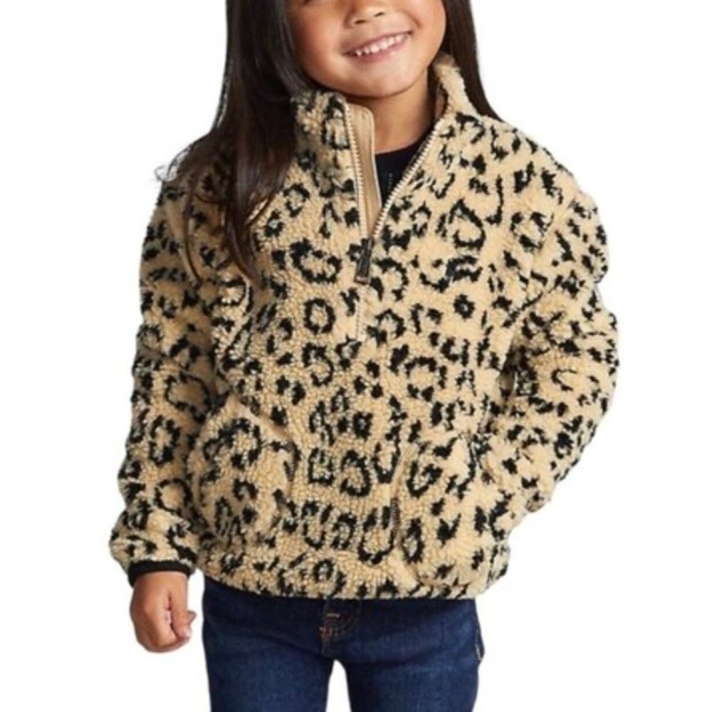 Polo Ralph Lauren Girls' Leopard Print Sherpa 1/4 Zip Pullover Sz 3T